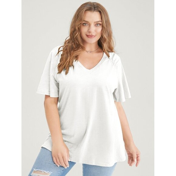 NWT BloomChic White Plain Ruffle Sleeve Heather V Neck T-shirt Size 22-24/3X - Picture 1 of 1